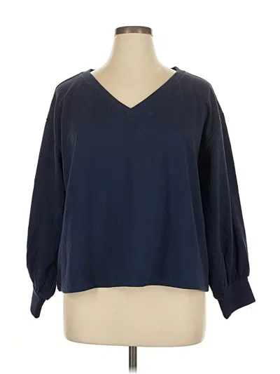 Pre-owned G By Giuliana Rancic Long Sleeve Top Blue V Neck Tops