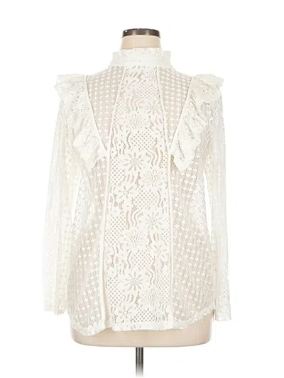 Pre-owned Suzanne Betro Long Sleeve Blouse In White