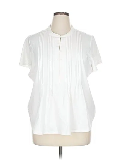 Pre-owned Lands' End Short Sleeve Blouse In White