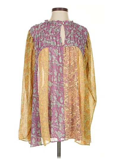 Pre-owned Free People Long Sleeve Blouse In Gold