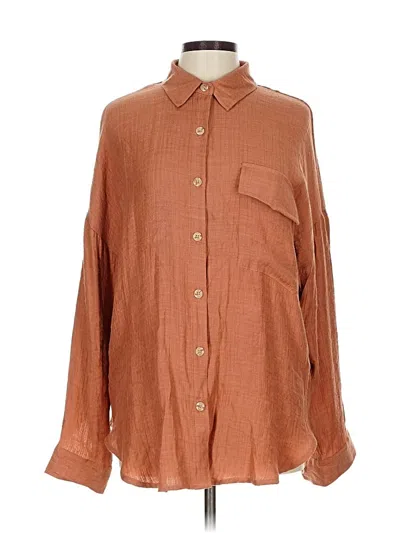 Pre-owned August Sky Long Sleeve Button Down Shirt In Brown
