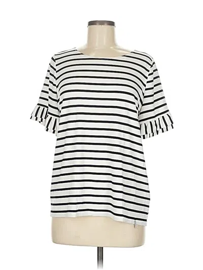 Pre-owned Ivanka Trump Short Sleeve Top White Stripes Pattern Boatneck Tops