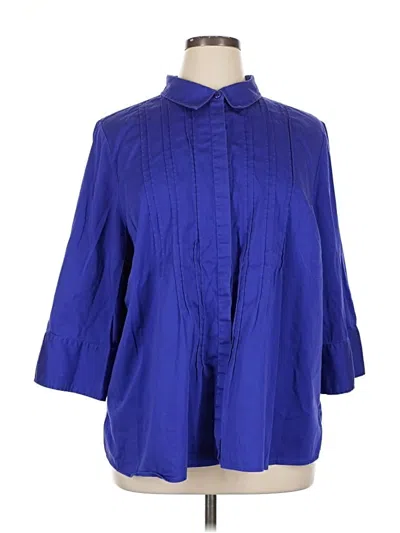 Pre-owned Maggie Barnes For Catherines 3/4 Sleeve Button Down Shirt In Blue