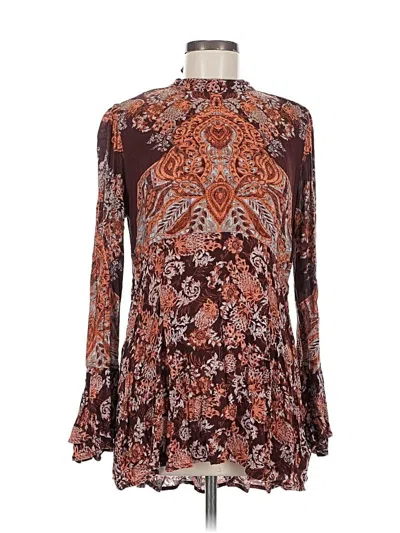 Pre-owned Free People Long Sleeve Blouse In Brown