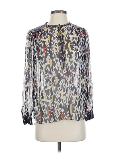 Pre-owned Isabel Marant 3/4 Sleeve Silk Top Silver Animal Print Pattern Keyhole Neckline Tops