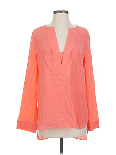 Pre-owned Bcbgmaxazria Long Sleeve Silk Top Orange Plunge Neckline Tops