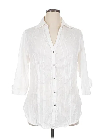 Pre-owned Ashley Stewart 3/4 Sleeve Button Down Shirt In White