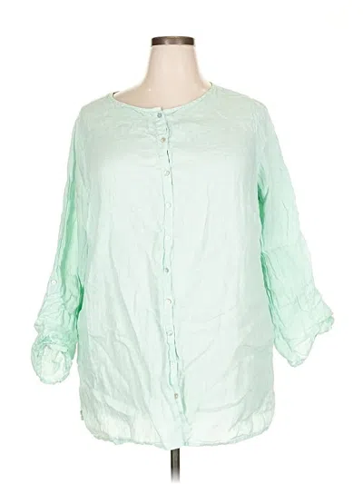 Pre-owned Tahari 3/4 Sleeve Button Down Shirt In Green