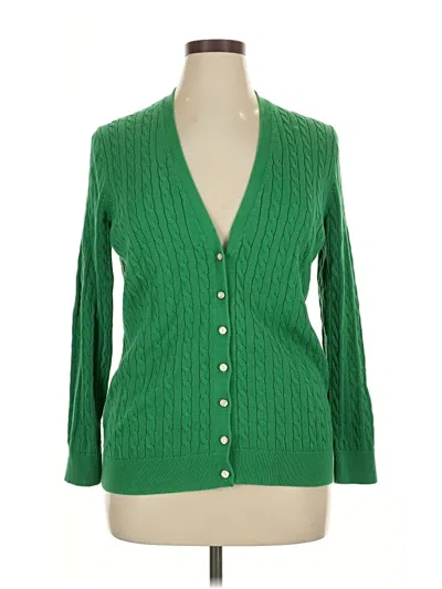 Pre-owned Lands' End Cardigan Sweater In Green