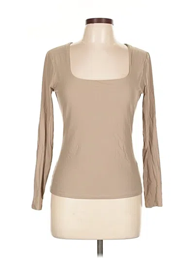 Pre-owned Abercrombie & Fitch Long Sleeve Top Tan Scoop Neck Tops In Brown