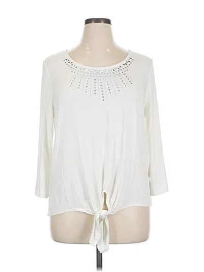 Pre-owned Jm Collection 3/4 Sleeve Top Ivory Keyhole Neckline Tops In White