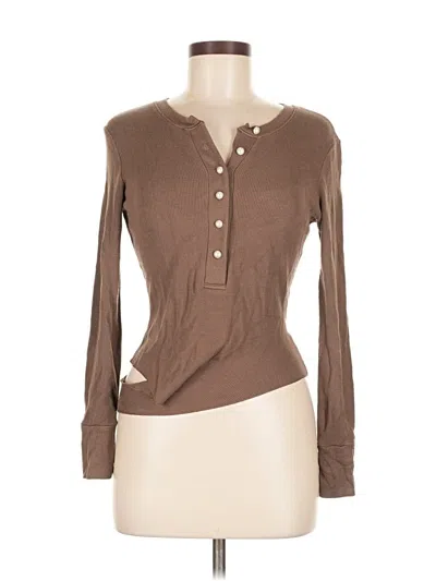 Pre-owned Lna Long Sleeve Henley Shirt In Brown