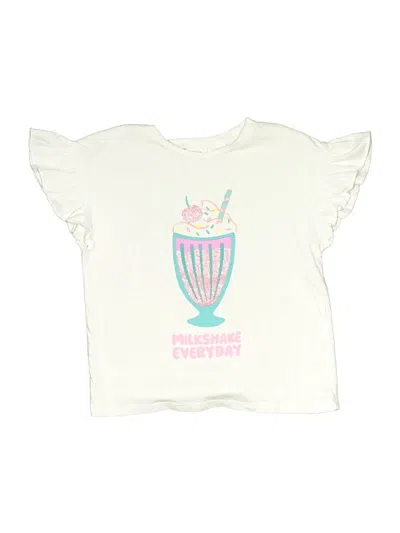 Pre-owned Zara Kids' Short Sleeve Top Ivory Ruffles Neckline Tops In White