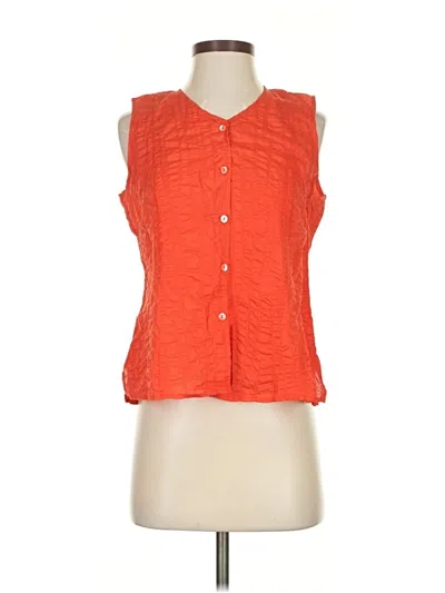 Eileen Fisher Sleeveless Button Down Shirt In Orange