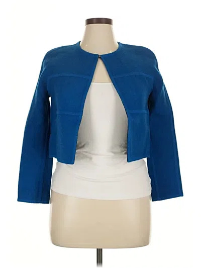 Pre-owned Diane Von Furstenberg Long Sleeve Top Blue Keyhole Neckline Tops