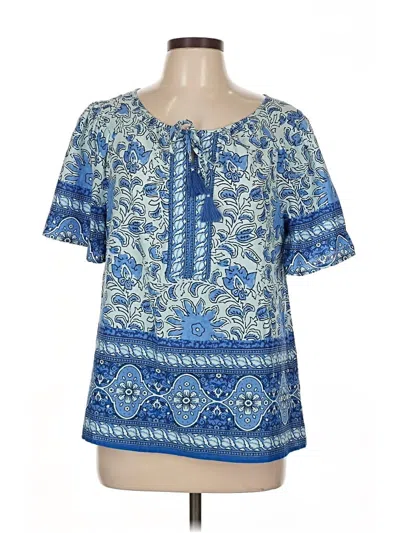 Pre-owned Tribal Short Sleeve Blouse In Blue