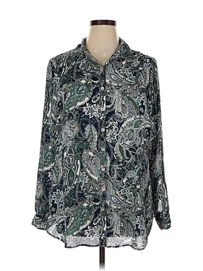 Pre-owned Roz & Ali Long Sleeve Blouse In Silver