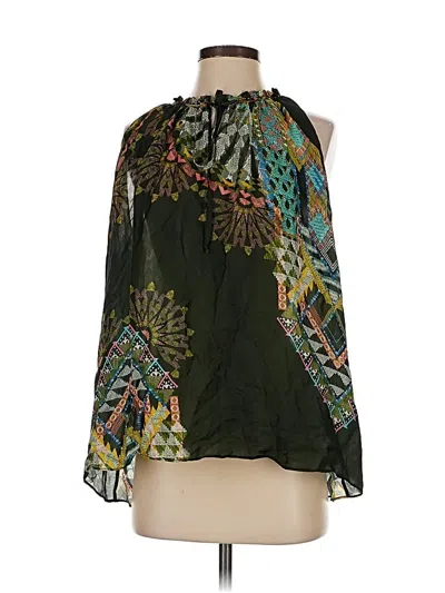 Pre-owned Lola And Sophie Sleeveless Silk Top Green Halter Neckline Tops