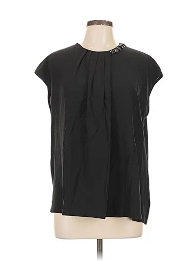 Pre-owned Magaschoni Short Sleeve Silk Top Black Keyhole Neckline Tops