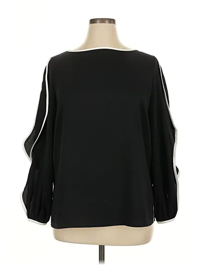 Misook Contrast-trim Butterfly-sleeve Crepe Blouse In Black