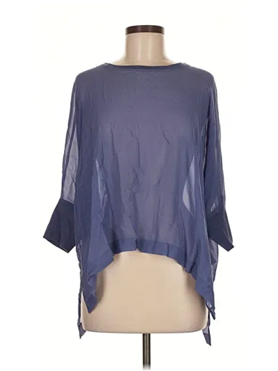 Pre-owned Eileen Fisher 3/4 Sleeve Silk Top Blue Boatneck Tops