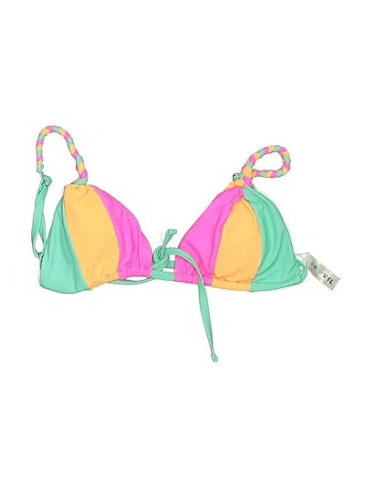 Pre-owned Popvil Swimsuit Top Green Color Block Pattern Swimwear