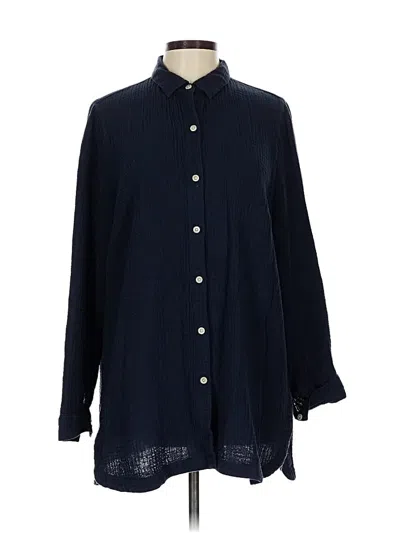 Pre-owned Jjill Long Sleeve Button Down Shirt In Blue