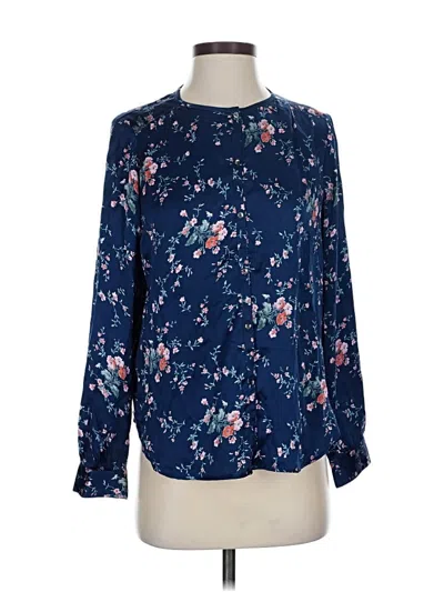 Pre-owned Joie Long Sleeve Silk Top Blue Mock Neckline Tops