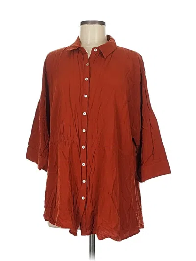 Pre-owned L*space 3/4 Sleeve Button Down Shirt In Burgundy