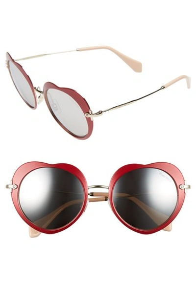 Miu Miu Mirrored Apple Round Sunglasses, 52mm In Red/silver Mirror