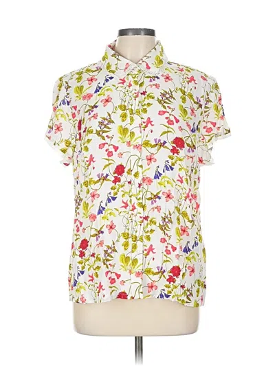 Pre-owned Lands' End Short Sleeve Blouse In White
