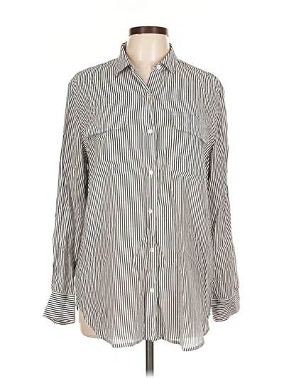 Pre-owned Everlane Long Sleeve Silk Top Gray Stripes Pattern Square Neckline Tops