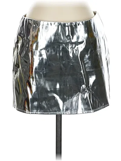 Pre-owned White Fox Faux Leather Skirt In Silver