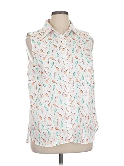 Pre-owned Lands' End Sleeveless Button Down Shirt In White