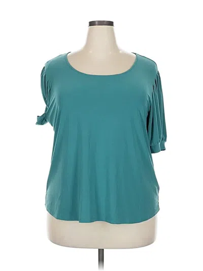 Pre-owned Carmen Marc Valvo Short Sleeve Top Teal Cold Shoulder Neckline Tops In Blue