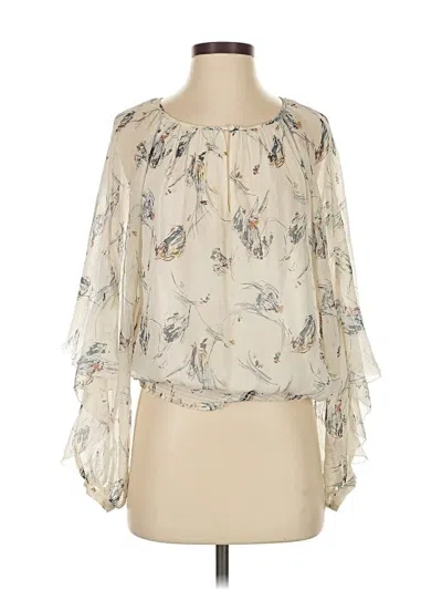 Pre-owned Joie 3/4 Sleeve Silk Top Ivory Keyhole Neckline Tops In White
