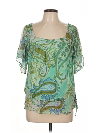 Pre-owned Inc International Concepts Short Sleeve Silk Top Green Scoop Neck Tops