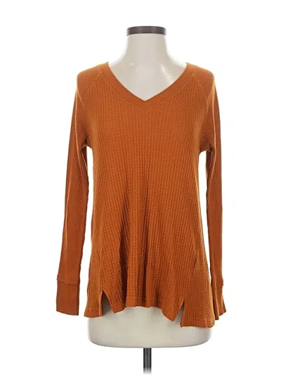 Pre-owned Maeve By Anthropologie Long Sleeve Top Orange V Neck Tops