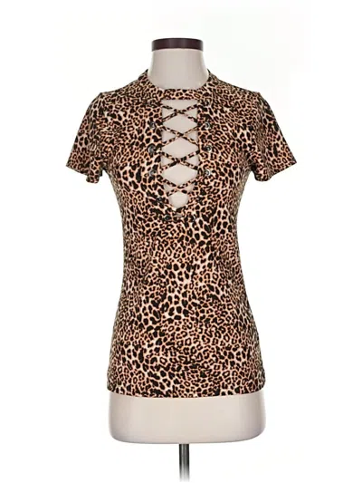 Pre-owned Red By Bke Short Sleeve Top Brown Keyhole Neckline Tops