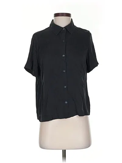 Pre-owned Quince Short Sleeve Silk Top Black Collared Neckline Tops