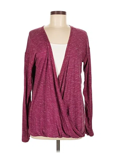 Pre-owned Zella Long Sleeve Top Burgundy Plunge Neckline Tops
