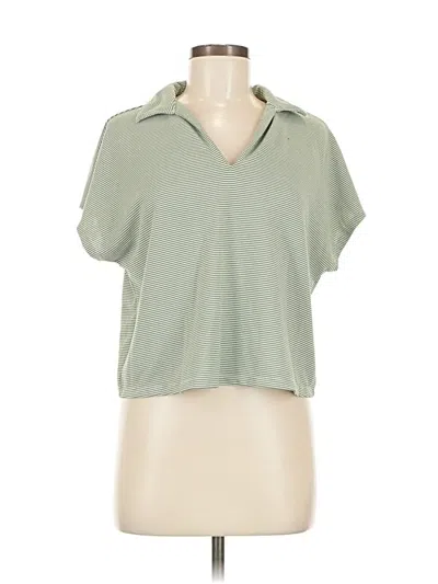 Pre-owned Martha Stewart Short Sleeve Top Green Collared Neckline Tops