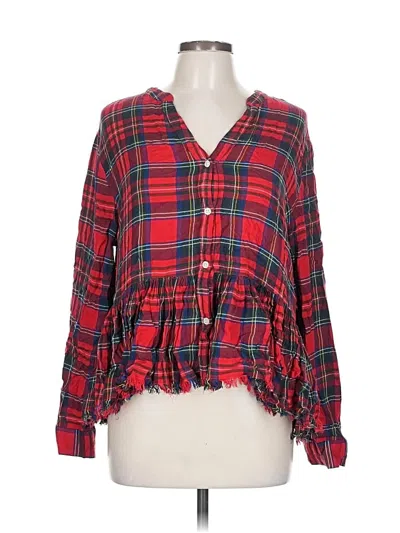 Pre-owned Mud Pie Long Sleeve Blouse In Red