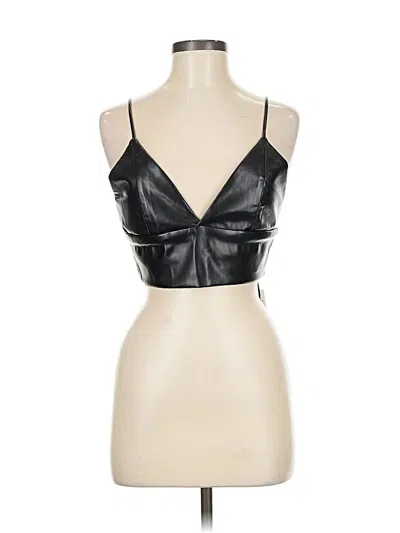 House Of Harlow 1960 Faux Leather Top Black Plunge Neckline Tops In Black