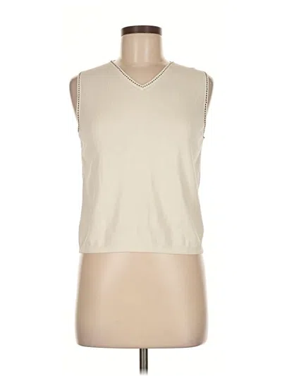 Pre-owned L.l.bean Sleeveless Top Ivory V Neck Tops In White