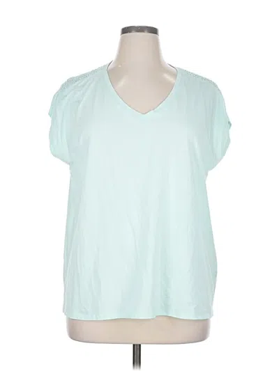 Pre-owned L.l.bean Short Sleeve Top Teal V Neck Tops In Blue