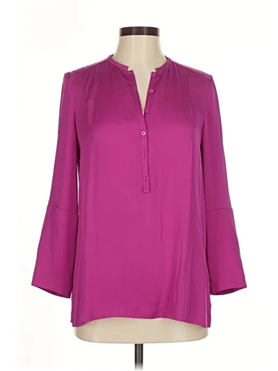 Pre-owned Diane Von Furstenberg 3/4 Sleeve Silk Top Purple Open Neckline Tops