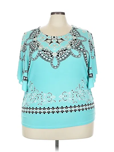 Pre-owned Jm Collection 3/4 Sleeve Top Teal Keyhole Neckline Tops In Blue