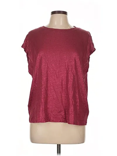 Pre-owned Ikks Short Sleeve Top Burgundy Metallic Pattern Scoop Neck Tops