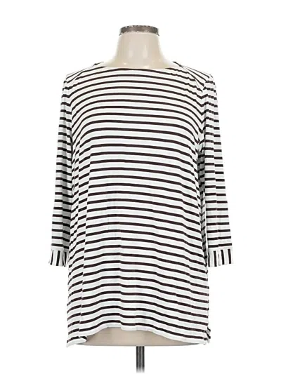 Pre-owned Jjill 3/4 Sleeve Top Ivory Stripes Pattern Boatneck Tops In White